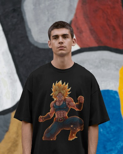 Anime Warrior with Golden Hair - Oversized Men's T-Shirt
