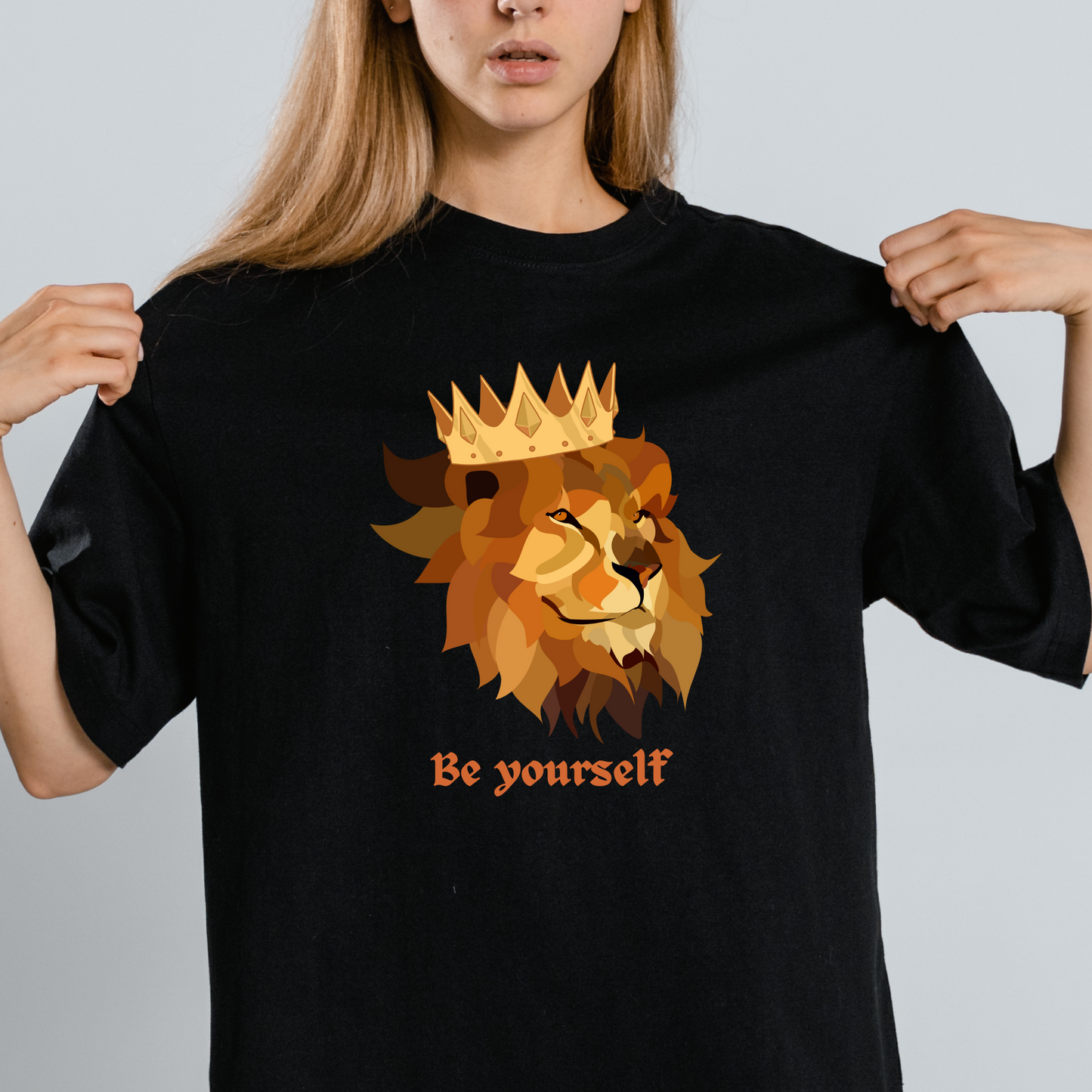 Oversized T-Shirt – Lion Print | "Be Yourself" – Unisex Casual Wear